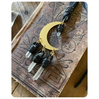 Image 3 of Solid Brass Moon Pendant Necklace - Clear Quartz and Black Leather