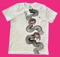 Image 1 of “WAVY EYE” HAND PAINTED DICKIES T-SHIRT MEDIUM