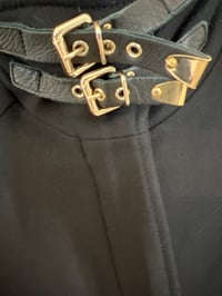 Image 12 of ZARA rare black leather buckle neck front zipper pea coat jacket