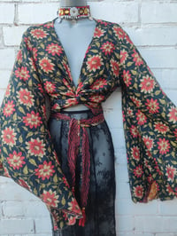 Image 1 of Stevie sari top with tassel- black floral