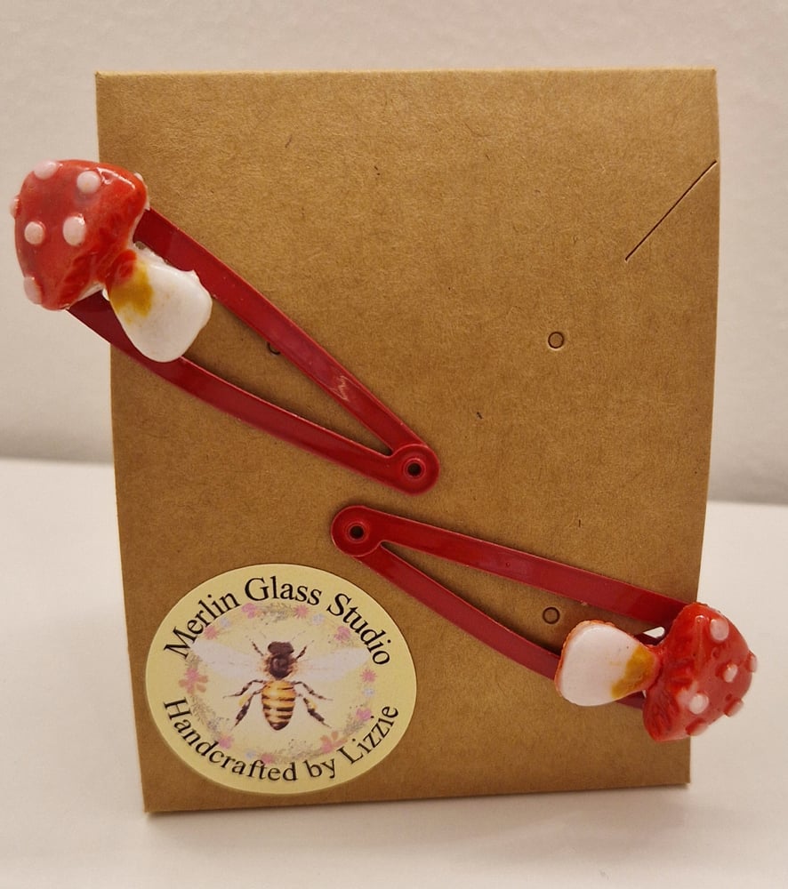 Image of Fused Glass Hair Clips 2 pack - Toadstool