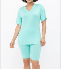 Image 1 of Mint V Neck Basic T-Shirts Top and Bike Shorts Set