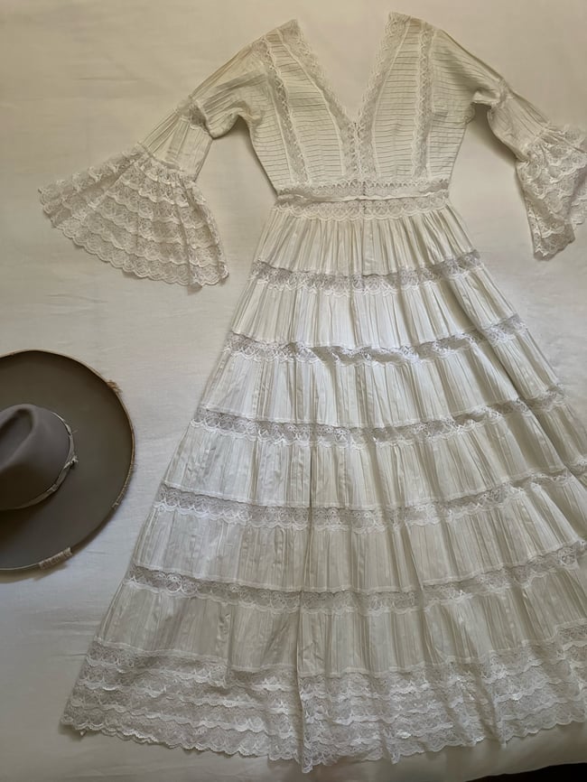 1960s Mexican pintucked and lace dress