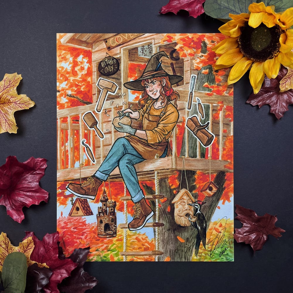 Woodworking Witch Signed Watercolor Print