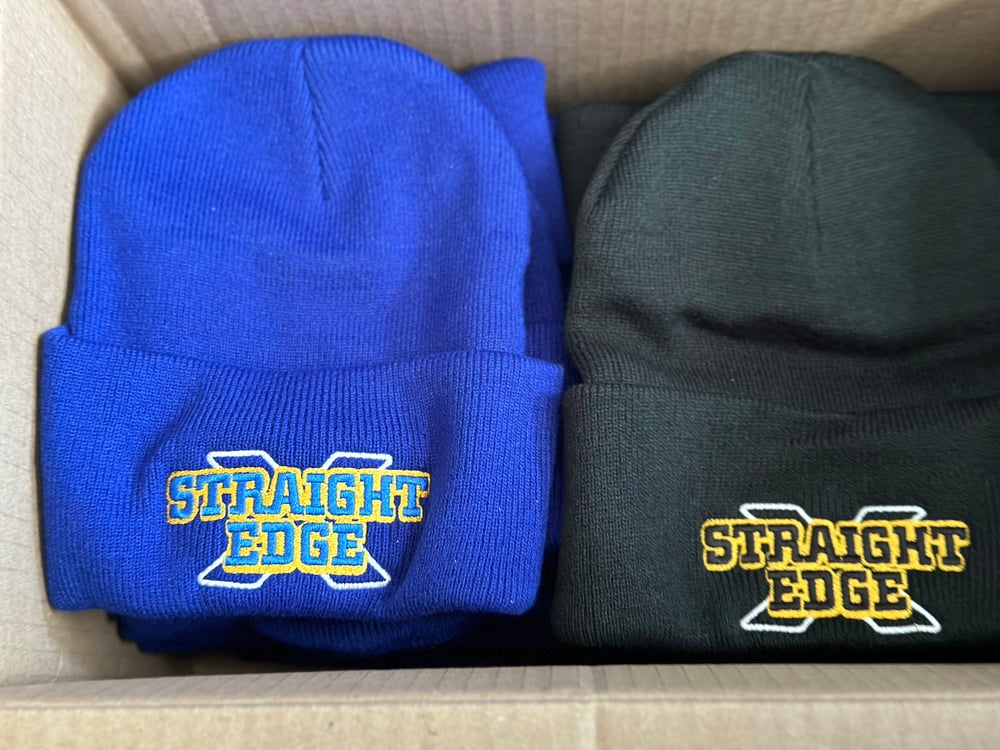 Blue "Straight Edge" Knit Hat with Cuff