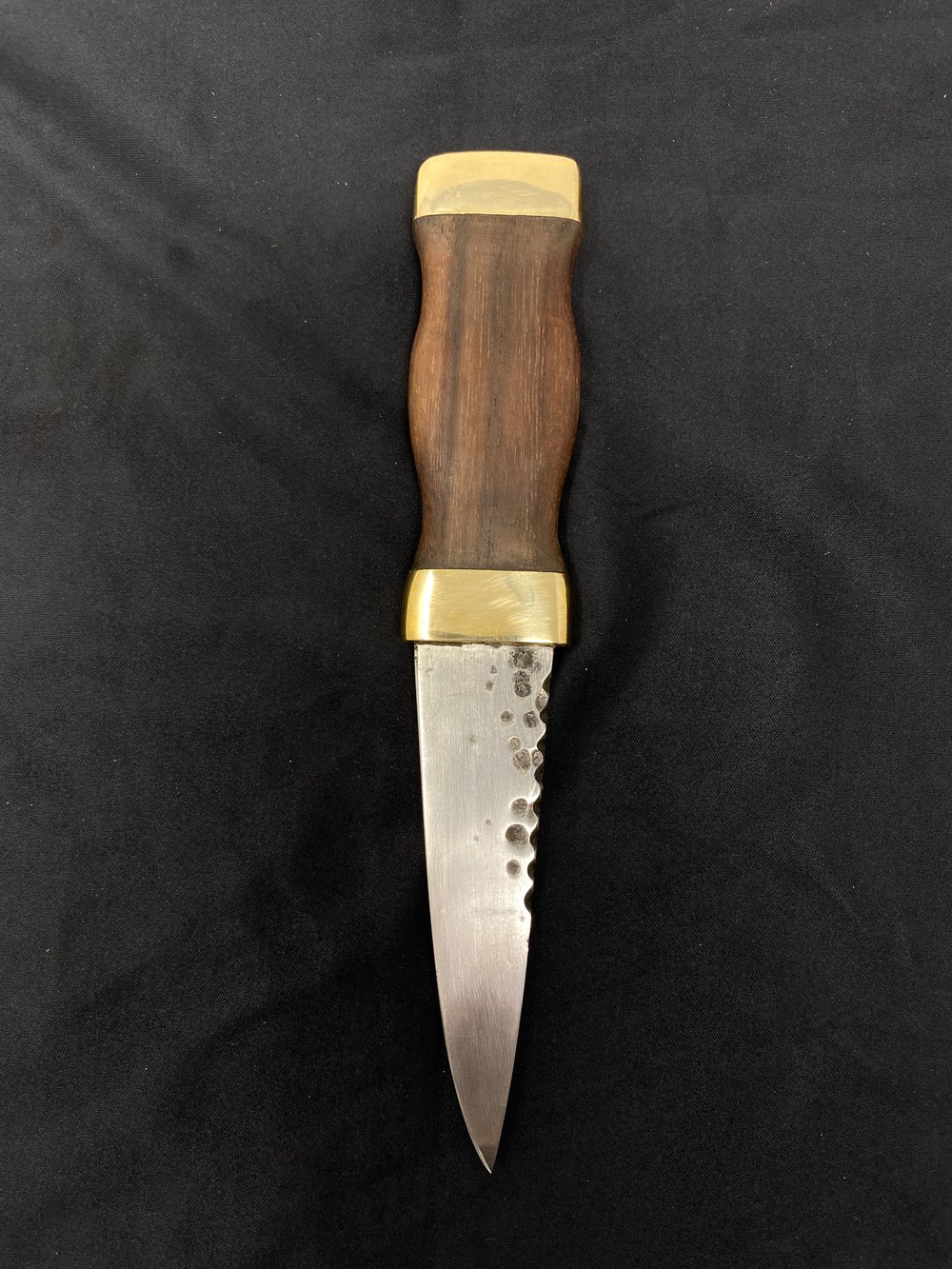 Pharlain & Lennox - Walnut And Brass Sgian Dubh With Forge Scale Blade.