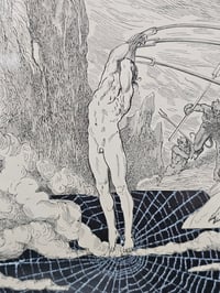 Image 6 of Large -STATEMENT PIECE "1800's Dante Inferno Gustave Dore" page with preserved spider web - D