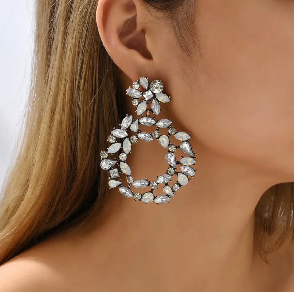 Image of Elgant Round Plating Inlay Rhinestone Drop Earrings