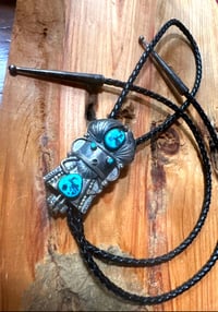 Image 4 of Native American Made Sterling Kachina Turquoise Bolo Tie