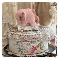 Image 11 of Handmade pink  teddy elephant on a little wooden cart.