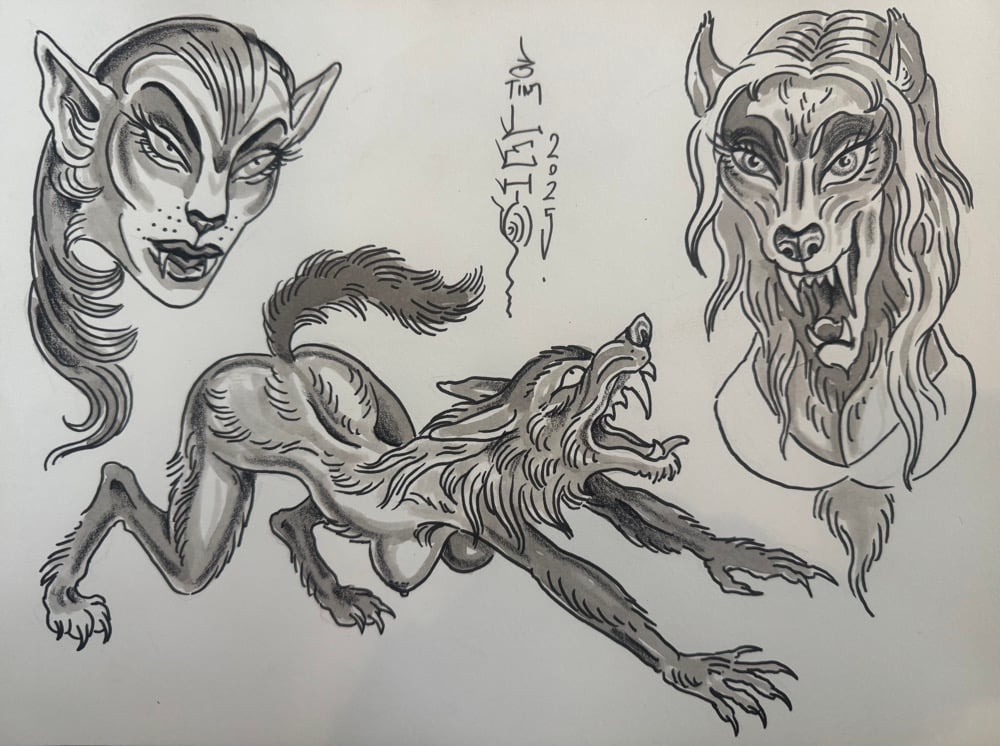 Image of Tim Lehi “Reaper Wolf Book Page #160” Painting