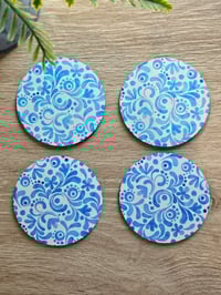 Image 3 of Blue Floral Coaster - 4 pack
