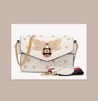 Image 1 of PURSE White bumblebee jeweled faux pearl fashion handbag 