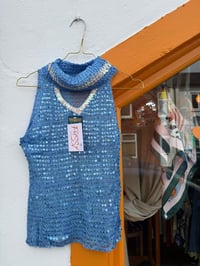 Dusky Blue Sequin Top One Size