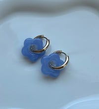Image 2 of 18k Sky Blue Resin Flower Huggies