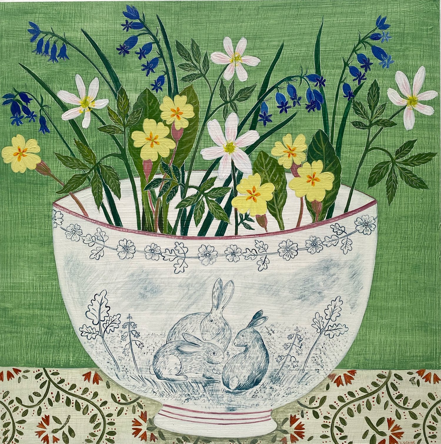 Image of Rabbit bowl with spring flowers 