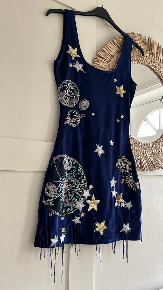 Celestial tassel Handmade Navy Velvet Dress | ECcentric Clothing Celestial tassel Handmade Navy Velvet Dress | ECcentric Clothing