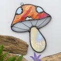 Red/Orange Iridescent Mushroom Suncatcher 