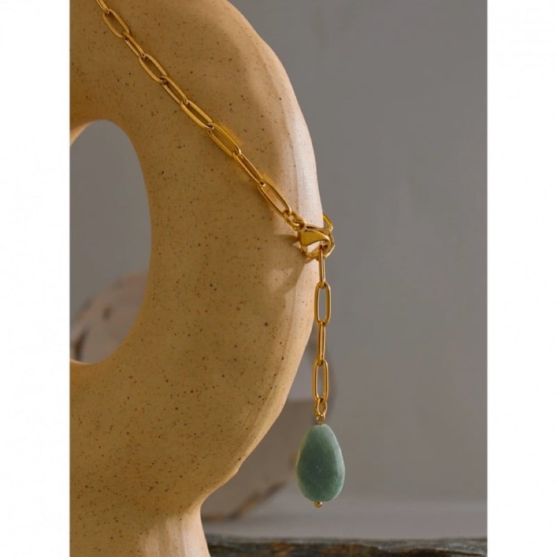 Image of LUMINA 18ct Gold Plated Agate Pendant Drop Paperclip Chain Necklace