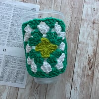 Image 3 of “Green & White” Crocheted Cup Cozy