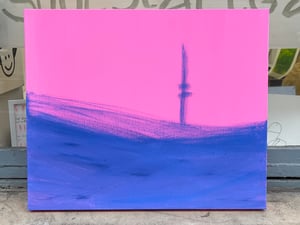 Tv tower - pink, 50x60 cm, mixed technique on canvas