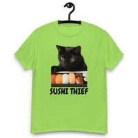 Image 9 of Unisex classic tee,  Sushi Thief T-Shirt | Funny Cat Sushi Lover Graphic Tee