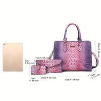 Image 4 of 3pcs Set Crocodile Print Tote Bag - Large Capacity, Women'S Fashion Handbag, Shoulder Bag And Purse