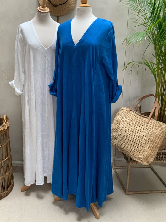 Image of Robe En Lin Alizé Bleu Roi Longue 