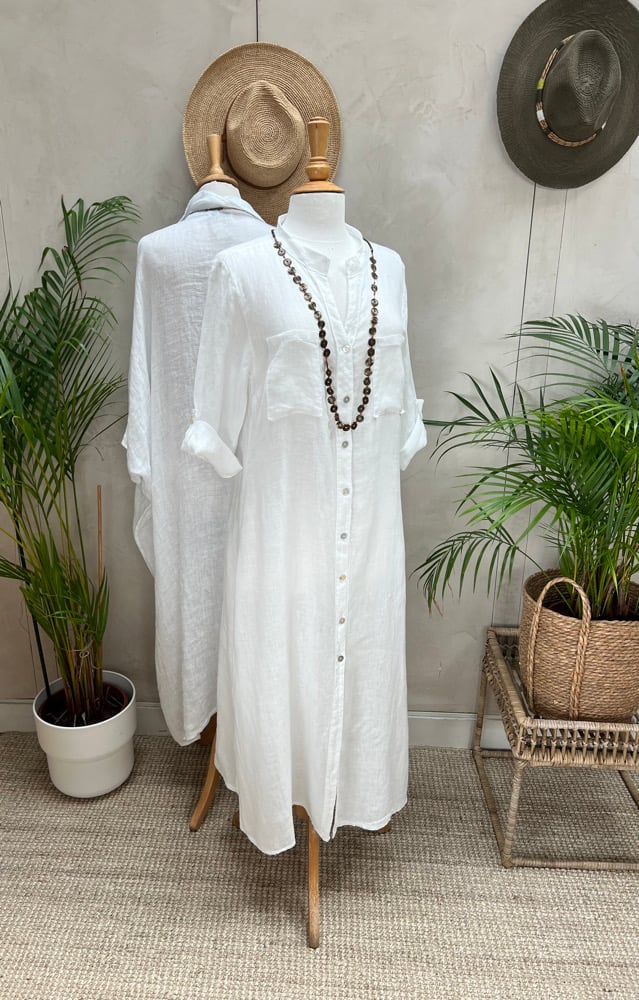 Image of Robe chemisier en Lin Aïsha blanche