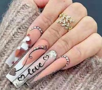 Image 2 of Nails - Long (Nude w/Heart Design)