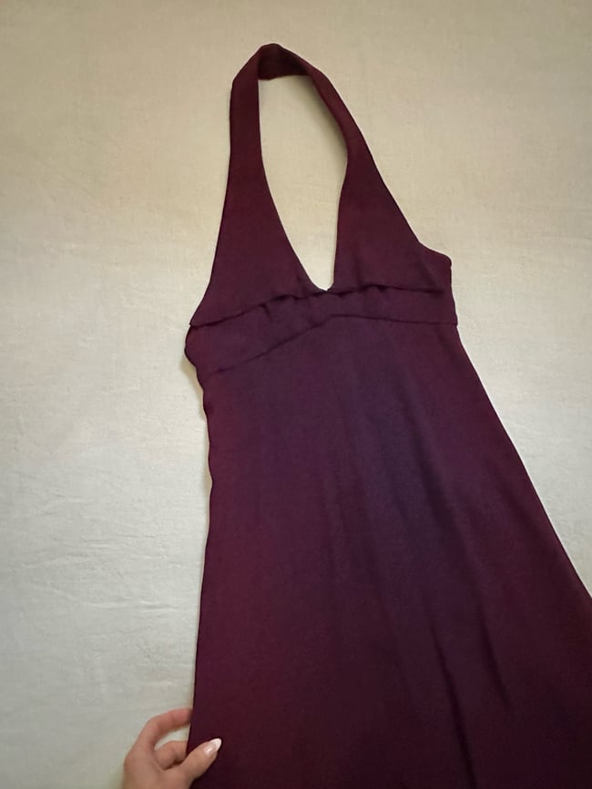 late 1960s BIBA London plum ombre halter dress maxi