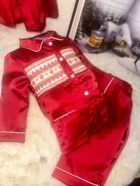 Image 1 of Boys red satin handsmocked Pyjamas 