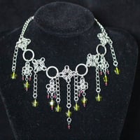 Image 4 of green glass stars and garnet multi diamond chain necklace