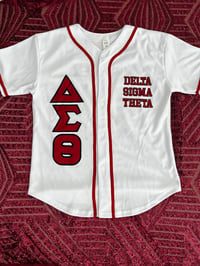 Image 1 of ΔΣΘ White and Red Baseball Jersey 