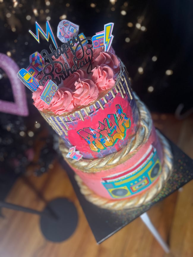 90’s theme 2 tiered cake