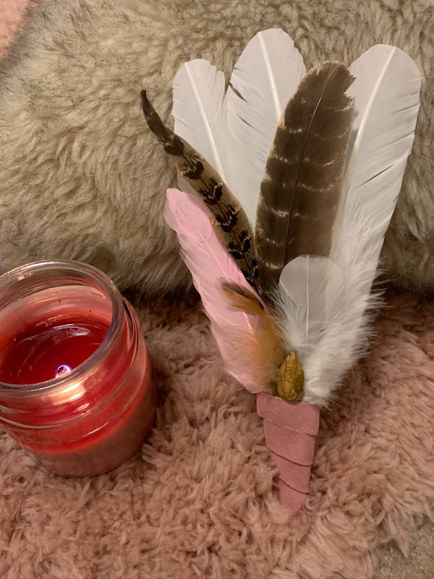 Image of A Pink Earth~Smudge feather fan large Free US Shipping 