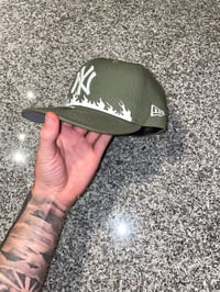 Image 2 of OLIVE GREEN ANGELIC FLAME NY CUSTOM FITTED CAP