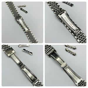 Image of Vintage 1980's omega rice bead stainless steel gents watch strap,used, clean,20mm,curved lugs,