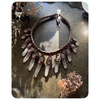 Image 3 of The Empress Necklace - Clear Quartz and Dusty Rose Leather 