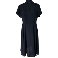 Image 5 of 1940s Style Sheer Nanette Lepore Black Pintuck Midi Dress with Waist Tie Size 6