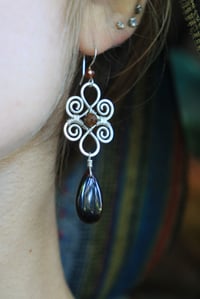 Image 4 of Sterling Silver + Orange Garnet Woven Earrings