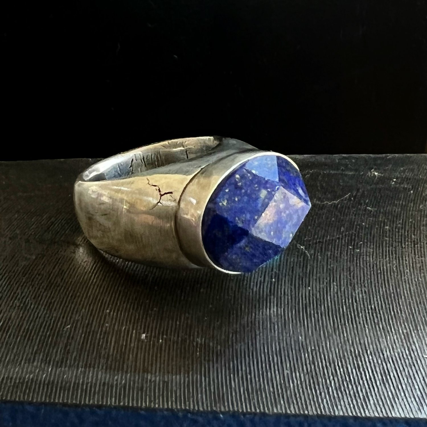 Image of Faceted Lapis Lazuli in Handcarved Sterling Silver Ring