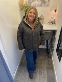 Image 2 of Quilted Leopard Print Lined Hooded Jacket