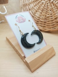 Image 2 of Black and Gold Moon Earrings 