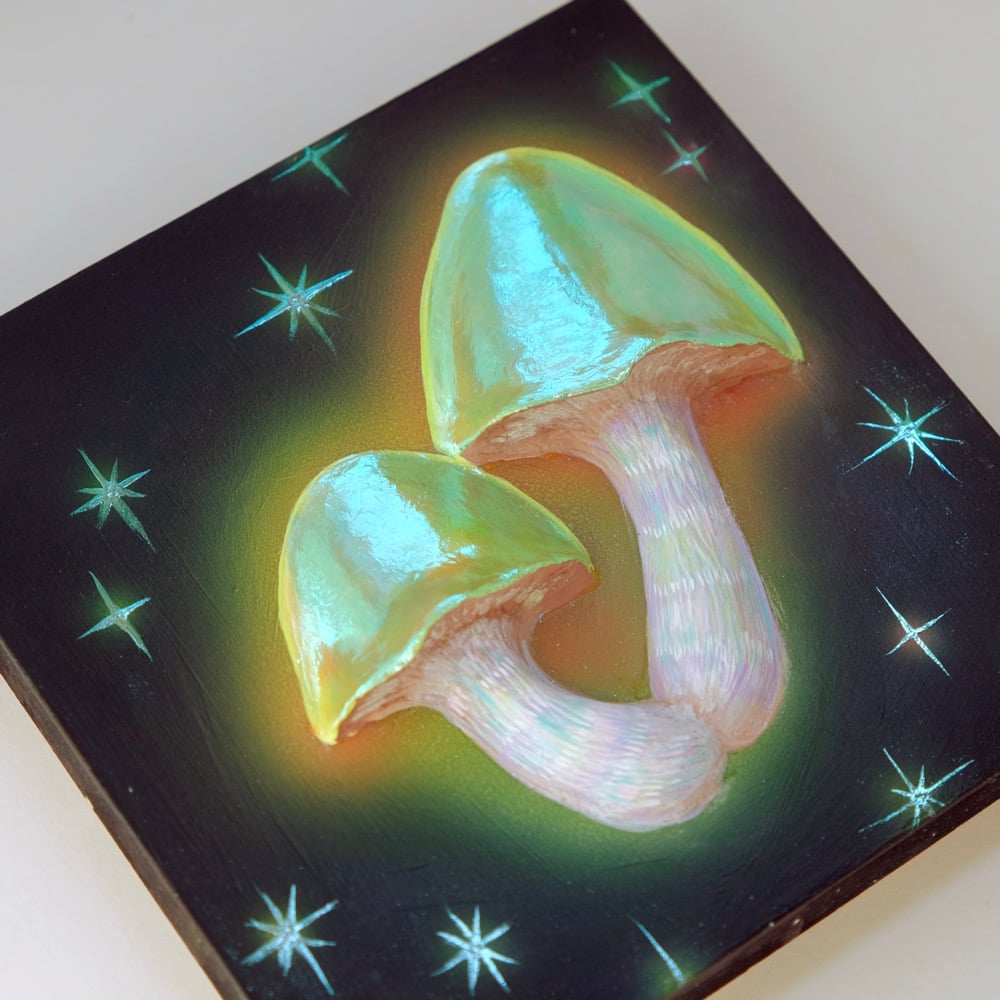 Image of 🌿 GREEN MUSHROOM ✧ Original 3D Mixed Media Painting