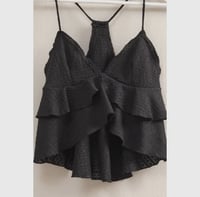 Image 1 of V-Neck Ruffled Cami Top Black 