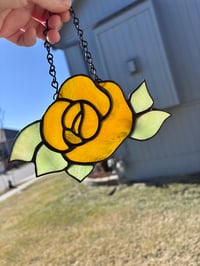 Image 1 of Yellow Rose Stained Glass Suncatcher - Handmade Glass Flower - Floral Suncatcher