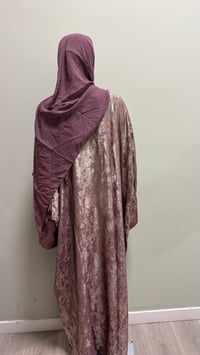 Image 3 of Korean shimmer fabric Puff sleeves butterfly Abaya sparkling magenta comes with a matching scarf 