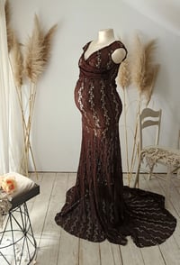Image 1 of Brown maternity gown for photoshoot | Caroline | size M | chocolate brown | lace| photo props