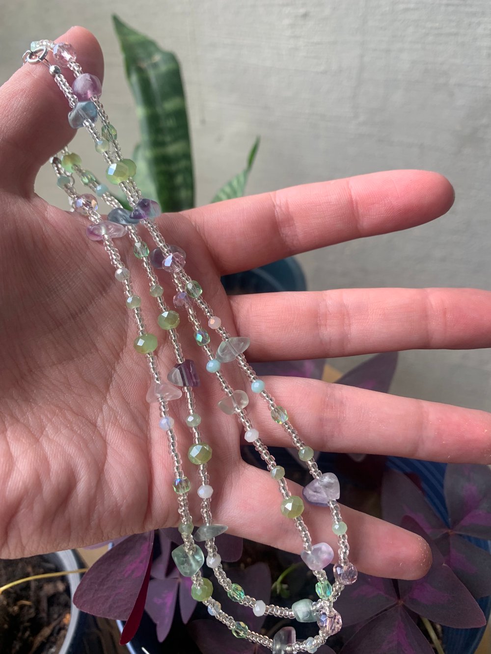 sparkly beaded flourite necklace